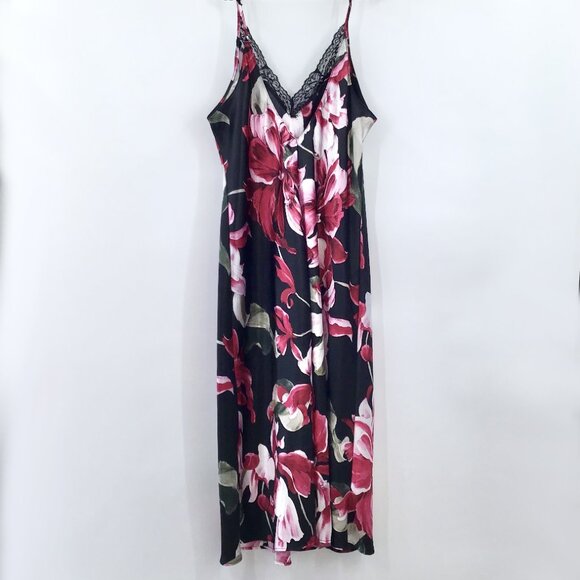 Women's XXL Elegant Lilac & London Floral Nightgown Chemise Slip Black Red Silky - Picture 2 of 10